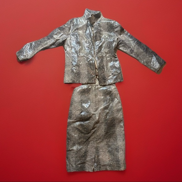 Vintage Luxury Danier Genuine Snakeskin Leather Skirt Suit Size M (Vintage XL) - Picture 2 of 8